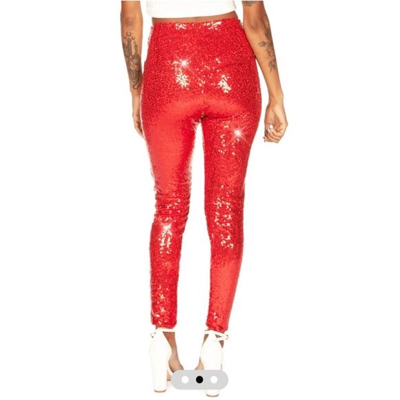 Tipsy Elves Red Sequin Shiny Party Holiday Christmas High Waisted Leggings NEW!! - Picture 3 of 8
